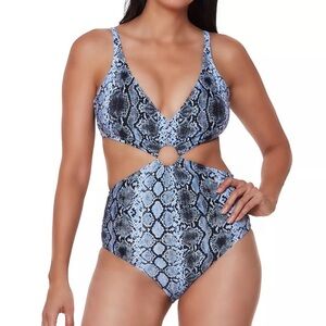 Bar III Blue Snakeskin Print Ring Monokini One-Piece Swimsuit Size XL